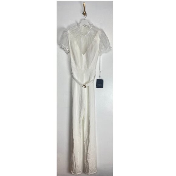 MAC DUGGAL Illusion Belted Jumpsuit in White Size US 4 NWT - Picture 4 of 12